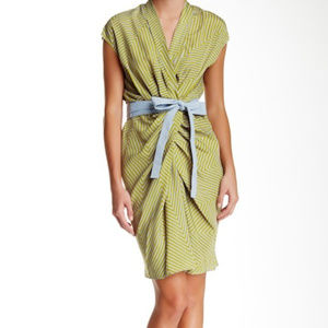 VERTIGO BELTED DRESS STRIPED MEDIUM SHORT SLEEVES